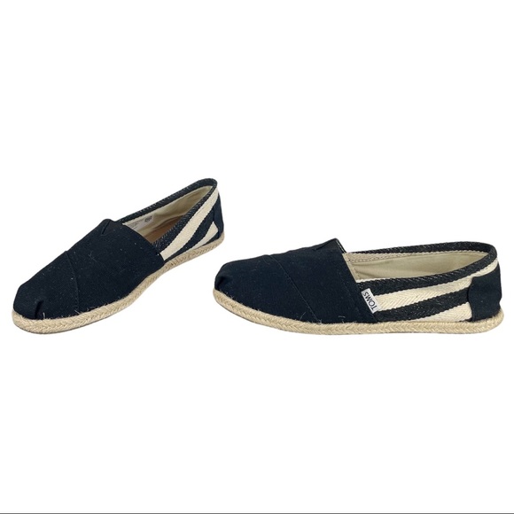 TOMS Womens Sz 7 Stripe University Classic Slip On Canvas Espadrille Shoes Black - Picture 2 of 9